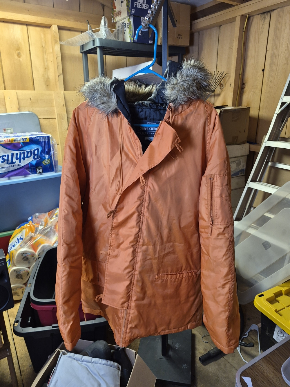 Steve & Barry's Orange Faux-Fur Hooded Puffer Coat Bin 48